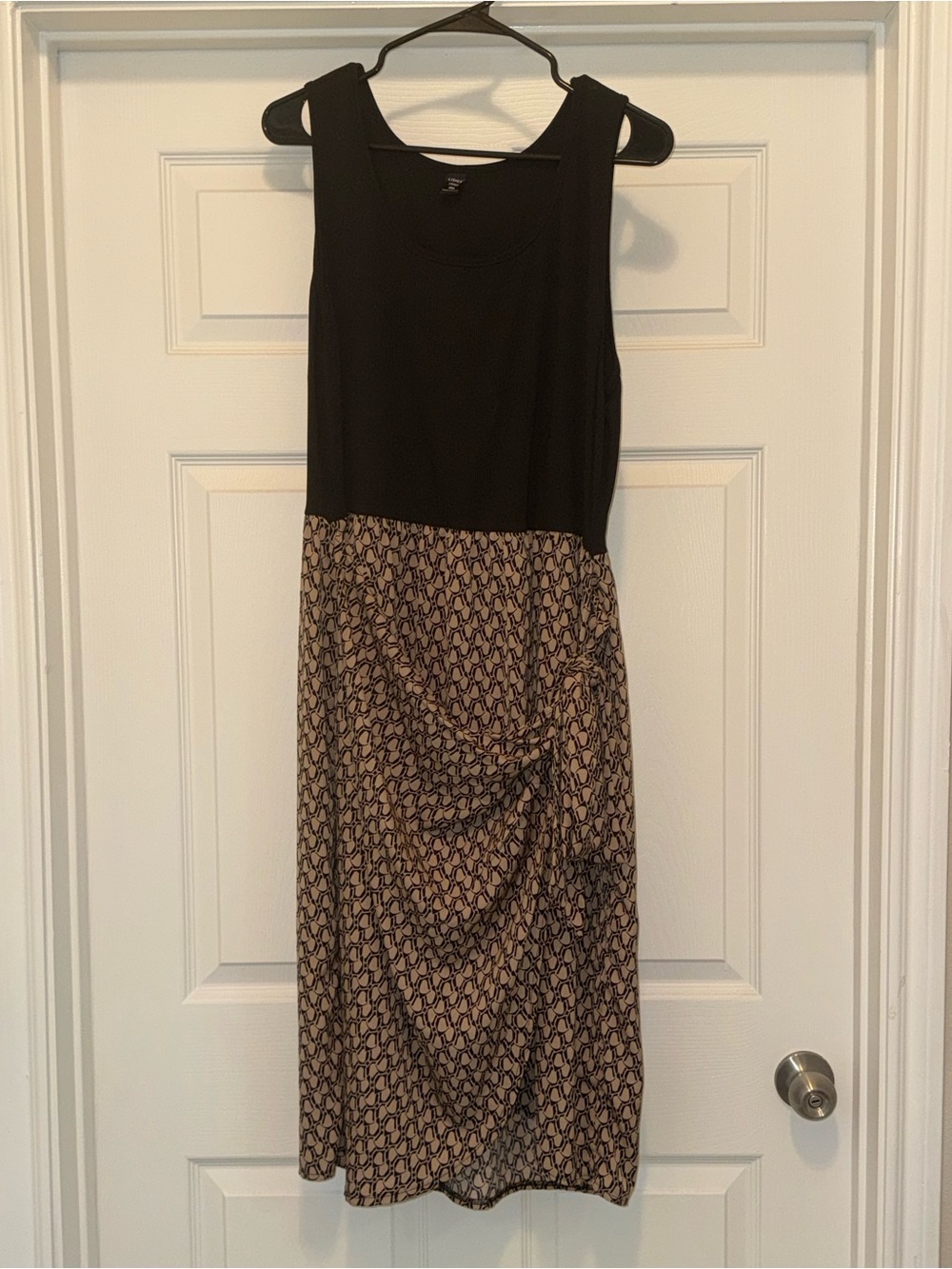 Women’s Plus Size Black Bodice Beige Patterned Midi Dress